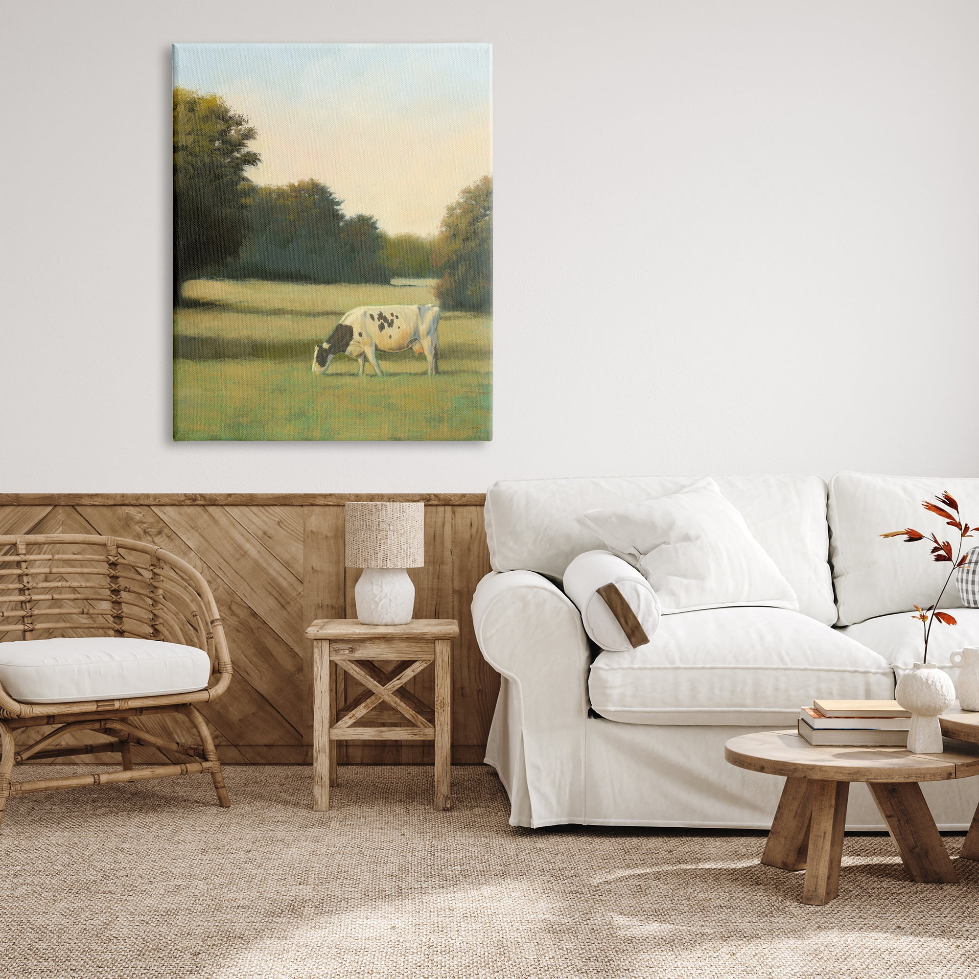Stupell Industries Cow Grazing in Pasture Animals & Insects Painting Gallery Wrapped Canvas Print Wall Art, 36 x 48