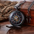 thumbnail image 3 of Reloj de bolsillo mecánico antiguo Dragón y Fénix (negro) Esfera esqueleto con cadena para hombres y mujeres, 3 of 3