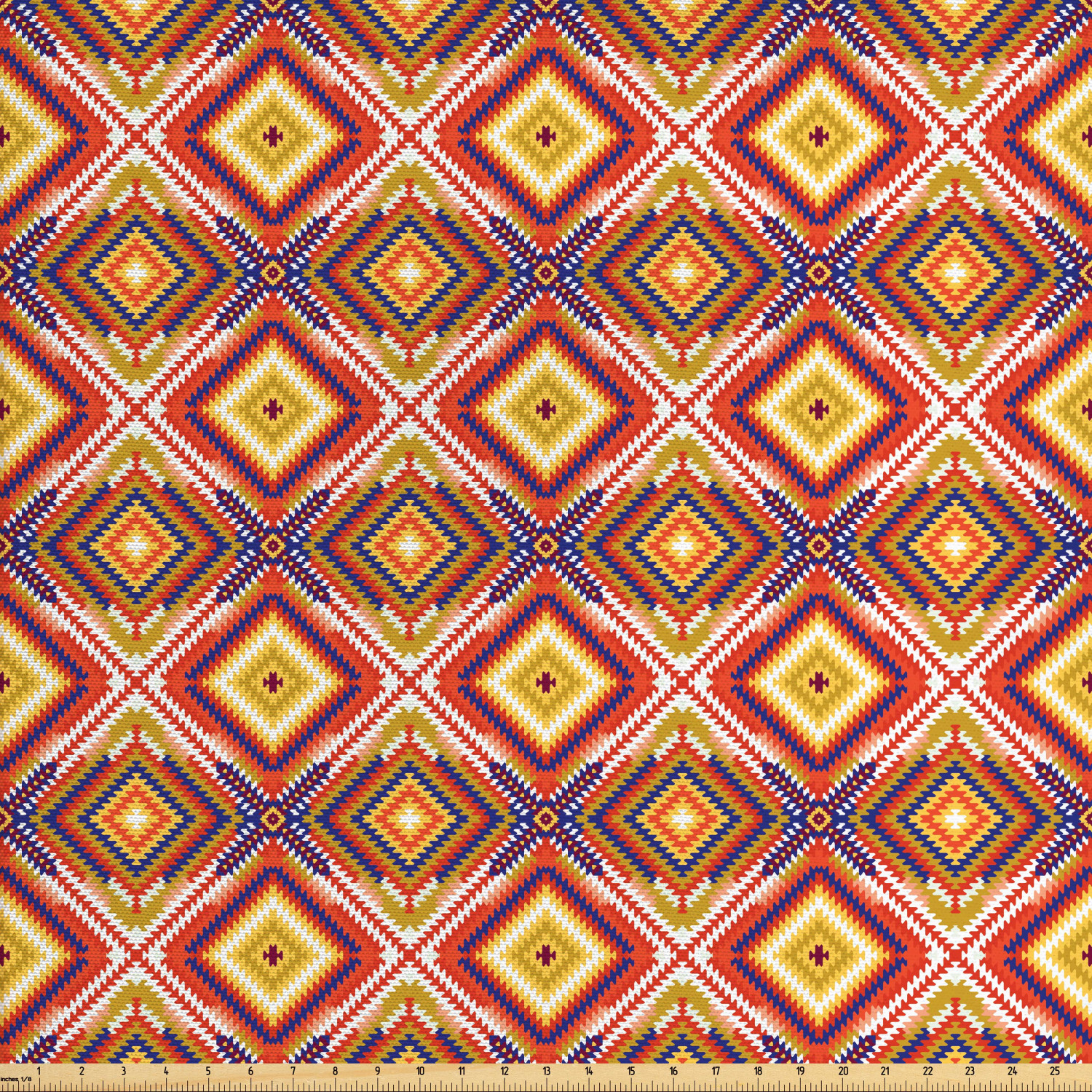 Vintage Tribal Fabric by The Yard, Vivid Bohemian Geometric Artwork