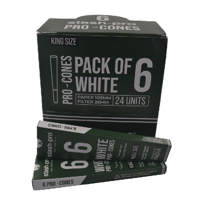 Caja de 24 Packs de Conos Pre Rolados Pro 6 109 Mm STASH PRO Ultra Fino Blanco