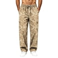 thumbnail image 2 of Cargo Pants for Men Camouflage Print Straight Leg Drawstring Elastic Waist Multiple Pockets Outdoor Pants, 2 of 7