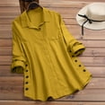 thumbnail image 2 of Loopsun Womens Fall Tops, Long Sleeve T Shirts for Women, Women's Fashion Casual Solid V-Neck Long Sleeve Shirt Button Top Yellow, M, 2 of 5
