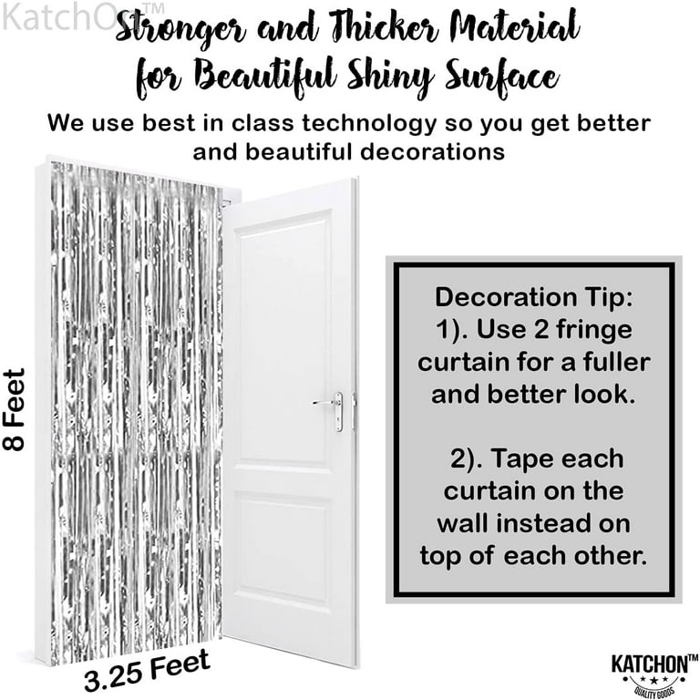 KATCHON KatchOn, Large Black and Silver Fringe Curtain - Pack of 2, Black  and Silver Streamers Party Decorations