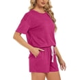 thumbnail image 4 of ZANKLEY Womens 2 Piece Short Sleeve Pajama Set with Pocketed Drawstring Shorts Soft Casual Loungewear for Summer Sleep and Lounge, 4 of 11