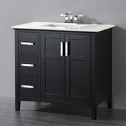 Brooklyn + Max Wilshire 36 inch Contemporary Bath Vanity in Midnight Black with Bombay White Engineered Quartz Marble Extra Thick Top