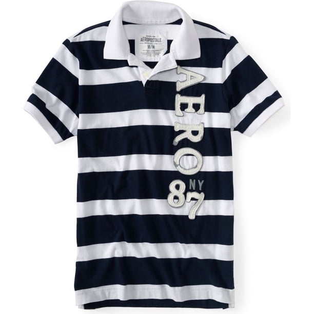 Polo de Rugby Aeropostale Aero 87 Rayas Verticales Azul Extragrande