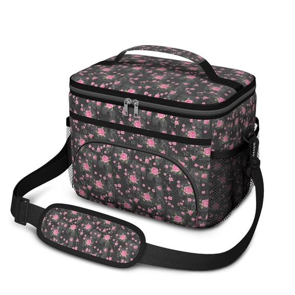 Lunch Box Pioneer Flower Floral Print Pattern Insulated Lunch Bag for Women Men,Medium Leakproof Lunchbox Cooler Bag Adjustable Strap,10 X 6.7 X 8 Inches