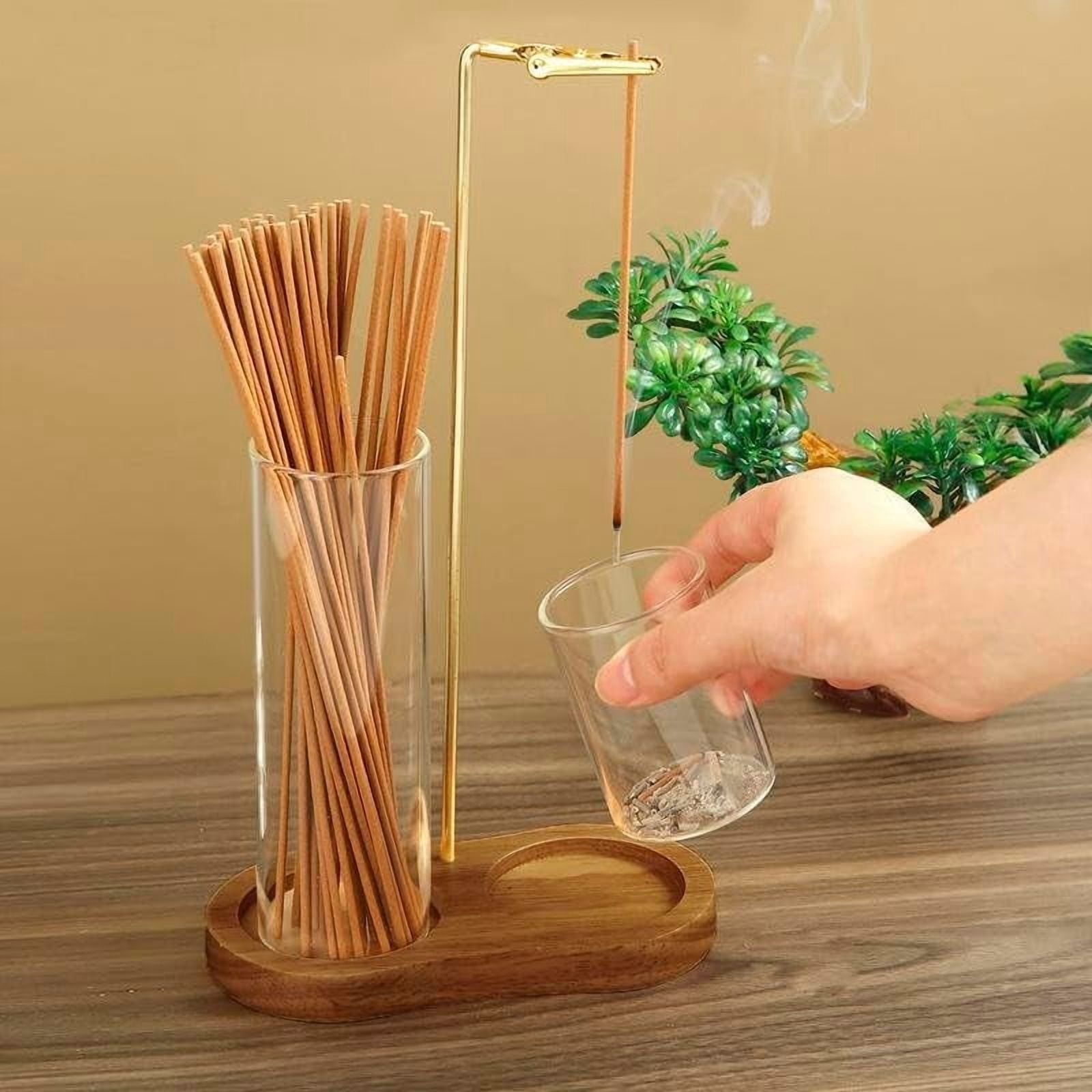Modern Upside Down Incense Holder & Candle Stand - 2-in-1 Wood Base with Glass Ash Catcher, for Yoga, Meditation, Home Decor(XX)