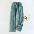 thumbnail image 5 of Defitshape Women's Drawstring Cotton Pajama Pants Full Cotton Pj Bottoms Loose Printed Peasant Home All Seasons Lounge Pants Blue Large, 5 of 5