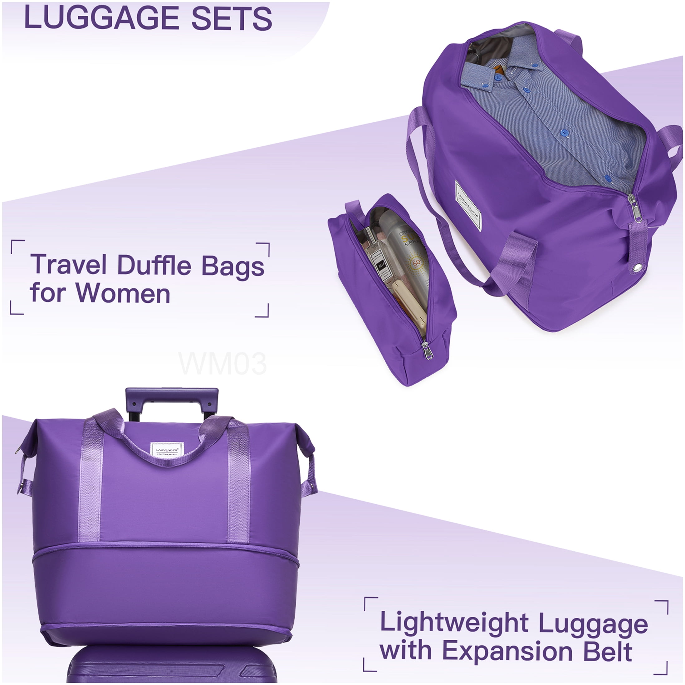 CHAMPFLAG Purple Hardside Spinner Luggage Set 6 Piece, Expandable Checked &; Carry On Suitcases with Bag