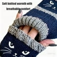 thumbnail image 3 of Cat Fingerless Knitted Fingerless Gloves, Embroidery Splicing Knitted Warm and Cozy Mittens. (Red), 3 of 7