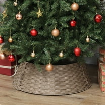 HOMCOM 27 inch Rustic Christmas Tree Collar, Plastic Woven Christmas Tree Skirt for Party, Holiday, Home Decoration, Coffee