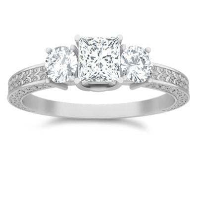 Antique Moissanite Engagement Ring 1.75 Carat Princess Cut Moissanite on 10k White Gold