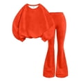 thumbnail image 2 of Girls' Solid Color Matching Set, Loose Fit Long Sleeve Round Neck Pullover Hoodie and Flare Leg Pants, Casual Two-Piece Outfit for Daily Wear, School,Playdates,Comfortable Street Style Fashion Orange, 2 of 6