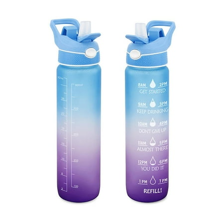 Sports Water Bottle 32oz, Time Markings and With Straws Bottles ...