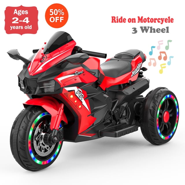 Motocicleta para niños YIYI vehículo eléctrico 12V con batería 3 ruedas luces LED color rojo