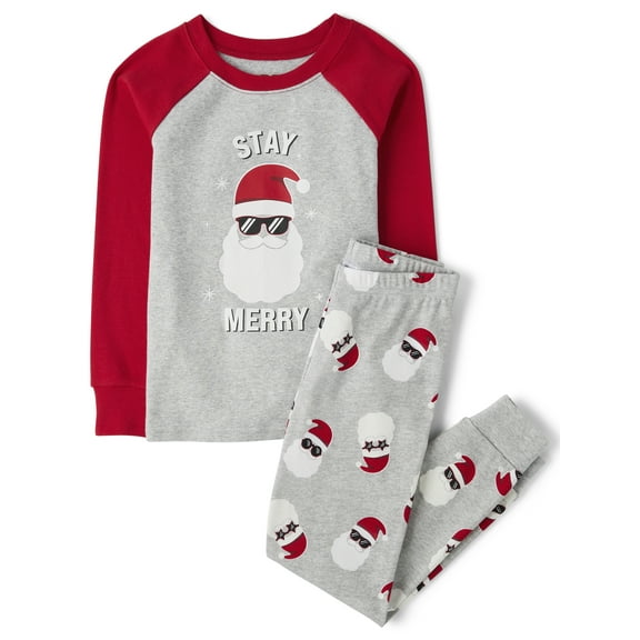 The Children's Place Kids Unisex Matching Sibling Glow-in-the-Dark Stay Merry Snug Fit Cotton Pajamas, Sizes 4-16
