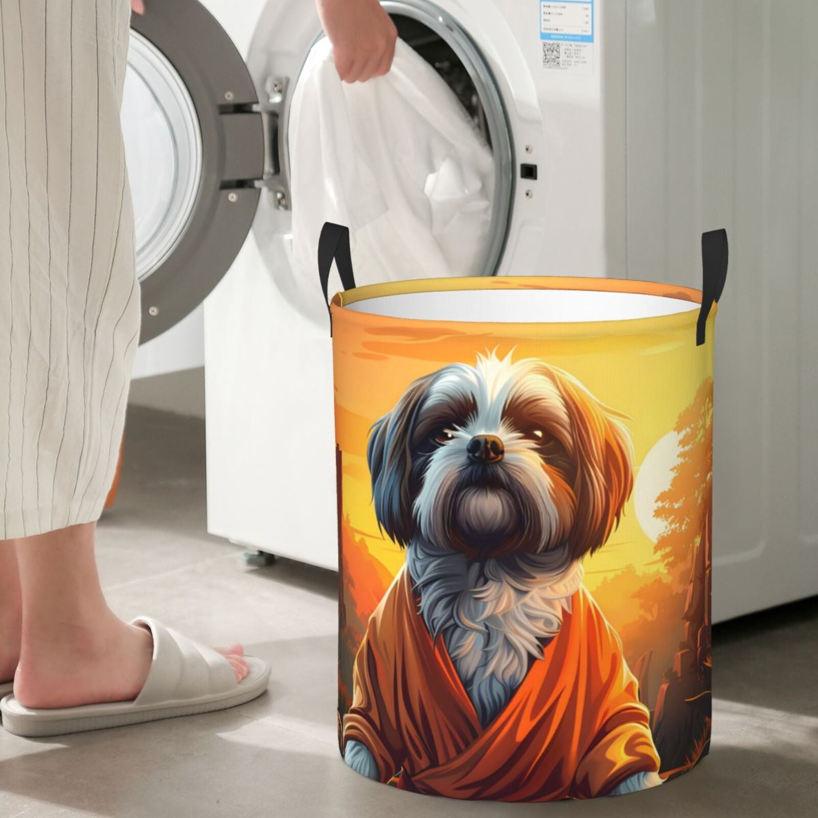 Large Laundry Basket with Handles - Cartoon Puppy Sunset Kids Baby Dirty Clothes Laundry Hamper for Bedroom Aesthetic