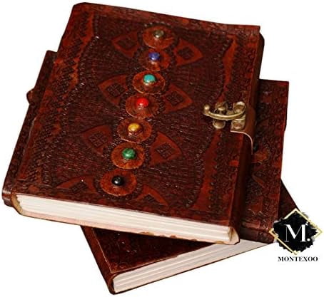 PRASTARA  Leather Journal Diary Seven Stone Sketchbook Notebook with Lock for Men Women
