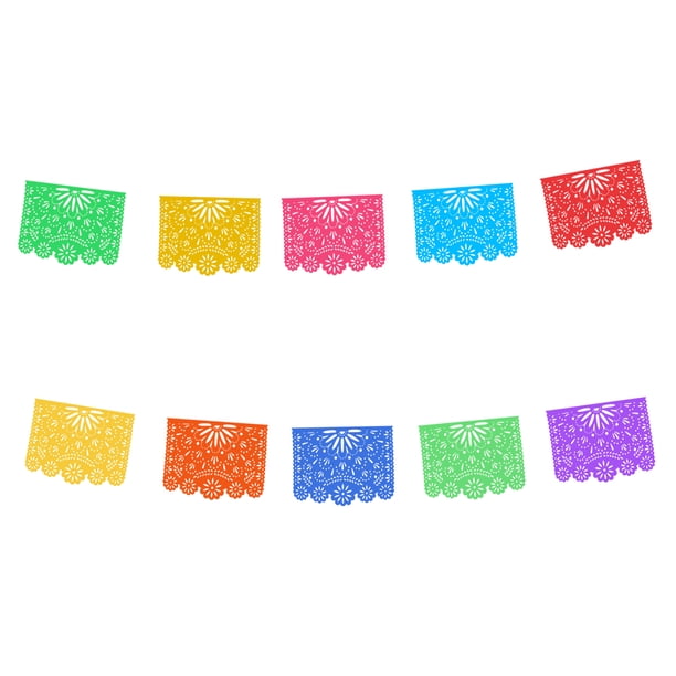 Papel picado Brisa Floral | Guirnaldas | 5 tiras de 5 metros | diseño de destellos tricolor con colores vibrantes | enramada mexicana artesanal | decoración de plastico picado