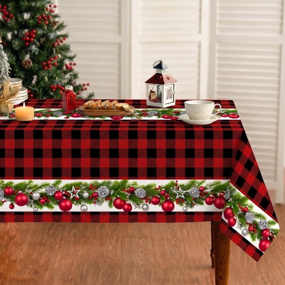 84x60in Red Buffalo Plaid Christmas Tablecloth for Holiday Table Decor