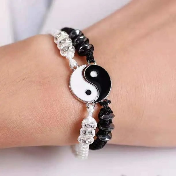 Pulseras para 2 pulseras de cordón ajustable Yin Yang a juego para relación de amistad novio novia regalo de San Valentín