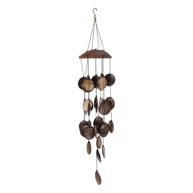 1 colgante decorativo de campana de viento de cáscara de coco para decoración de jardín.