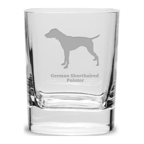 German Shorthaired Pointer Luigi Bormioli 11.75 oz Square Round Double Old Fashion Glass