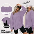 thumbnail image 3 of TEMOFON Womens Long Sleeve Shirts Blouse Oversized Tops Waffle Knit Crew Neck Sweatshirts Fashion Side Slits Casual Pullover Purple, 3 of 10