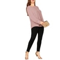 thumbnail image 4 of Elegant Solid Round Neck Top Long Sleeve Dusty Pink Plus Size Blouses (Women's), 4 of 4