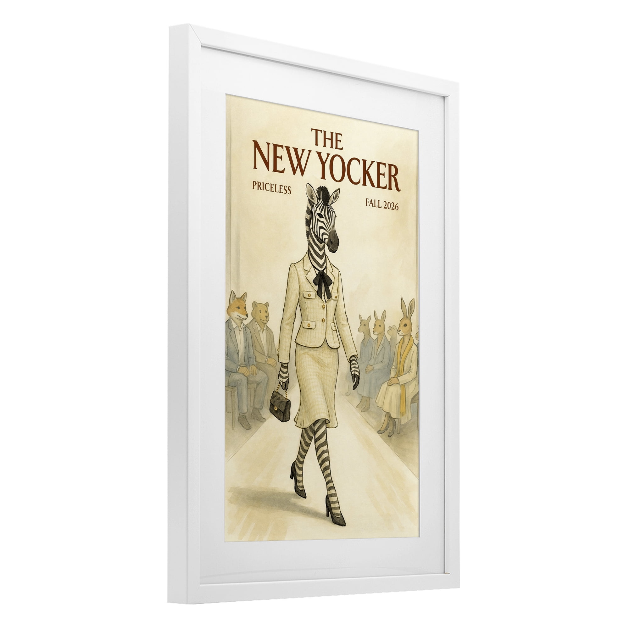 Stupell Industries New Yocker Zebra Model White Framed Print Under Glass, design by Grotto Studios