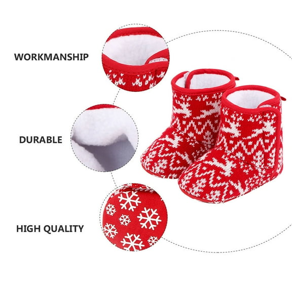 COMPUKAS 1 Pair Cozy Boots with Cotton Lining, Red Christmas Pattern, Soft and Warm Footwear for Daily Use