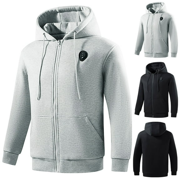 UVEASISHA Big and Tall Hooded Jackets for Men 5 Heated Zones Zip up Hoodies Lightweight Fleece Lined Sweatshirt Jacket with Pockets Black 3XL