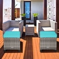 thumbnail image 2 of Patiojoy Set of 2 Outdoor Rattan Cushioned Ottoman Seat All Weather Patio Footrest Turquoise, 2 of 6