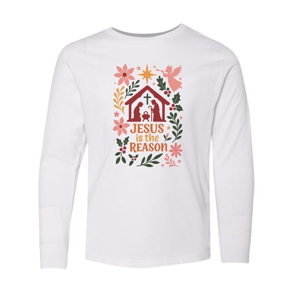 Inktastic Jesus is the Reason Nativity Scene Christmas Long Sleeve Youth T-Shirt