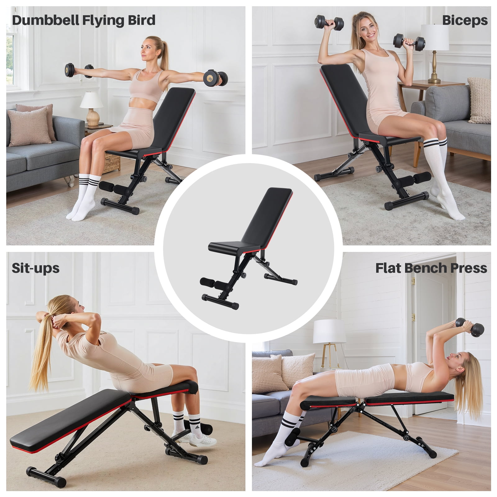 Simenmax Adjustable Weight Bench for Home Gym, 9-Position Incline/Decline, Foldable, Heavy Duty Workout Bench for Full Body Training (Chest, Legs, Abs, Dumbbell Exercises)
