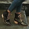 thumbnail image 7 of Tejiojio Fall Clearance Women's Square Heel Mid Heel Lace Up Serpentine Low Tube Boots Shoes, 7 of 7