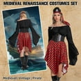thumbnail image 3 of MYATED Women Pirate Costume Renaissance Shirt Medieval Dress with Waist Belt Eye Patch Halloween Pirate Queen Outfit,Black,2XL, 3 of 7