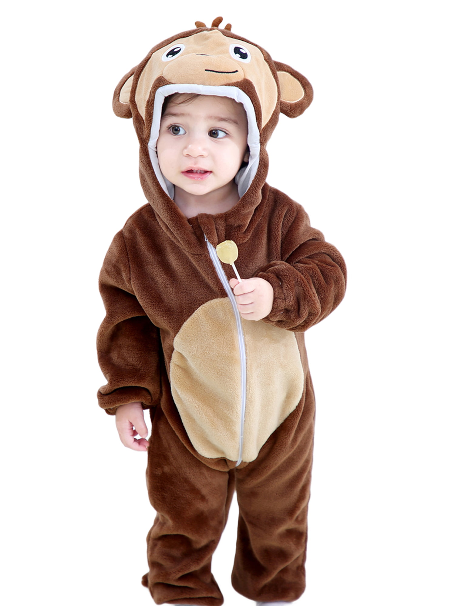 Baby Animal Costume for Halloween Unisex Infant Winter Autumn Flannel Cartoon Hooded Romper Toddler Cosplay Jumpsuit 
