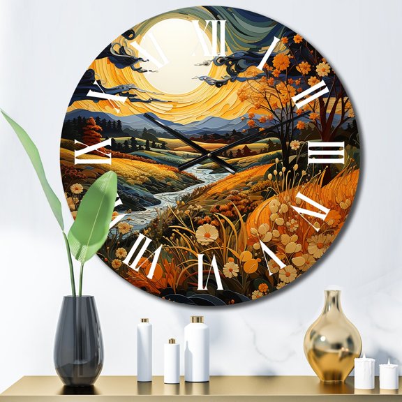 Designart "Prairies Serenity Painting I" Landscapes Oversized Wall Clock