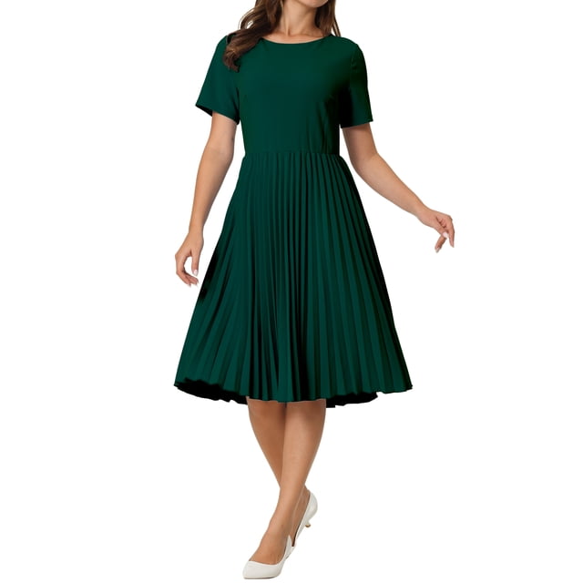 Vestido plisado A-Line de manga corta para mujer Inspire Chic, vestido midi para el trabajo, 2XL, verde