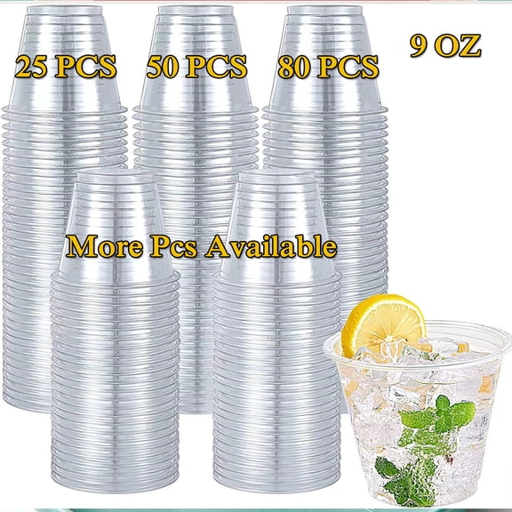 Clear Plastic Cups , Premium 9 Oz Disposable Plastic Party Cups, Hard Plastic Drinking Cups for Party and Wedding