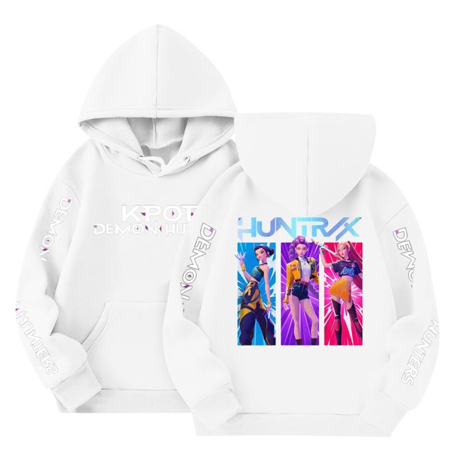 Moonsky Sudadera con capucha y cordón HUNTRX, estampado de grupo de chicas coreanas, jersey corto, suave y cómodo, top de manga larga para primavera y otoño. Blanco 160