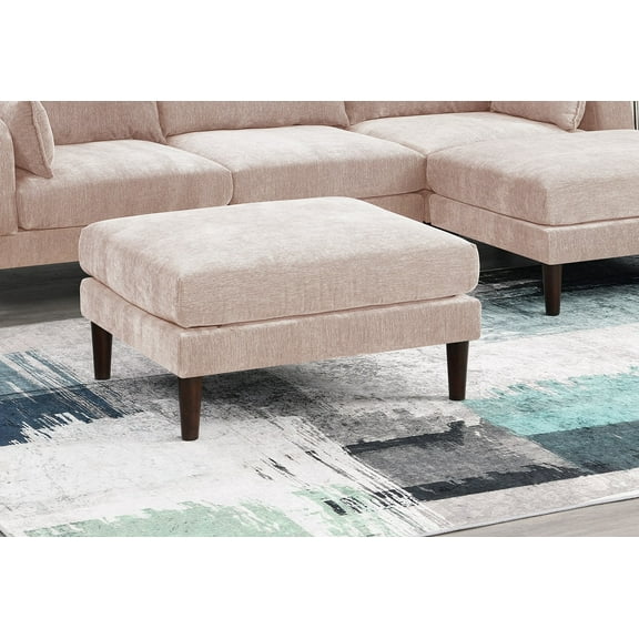 Xukmct Soft Cushion Ottoman with Wood Legs, Fabric Footrest for Living Room, Bedroom, Office, Light Pink