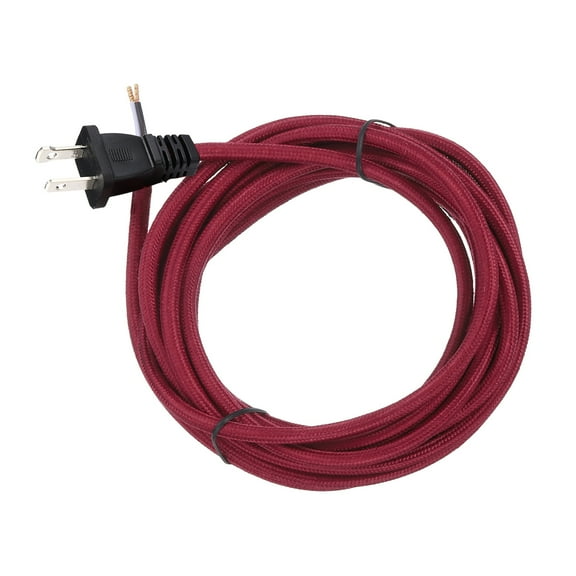 Uxcell 12Ft 18/2 Cloth Covered Lamp Cord with Plug, Vintage Electrical Lamp Cord with Stripped Ends for Extension Wiring DIY Repairing, Wine Red