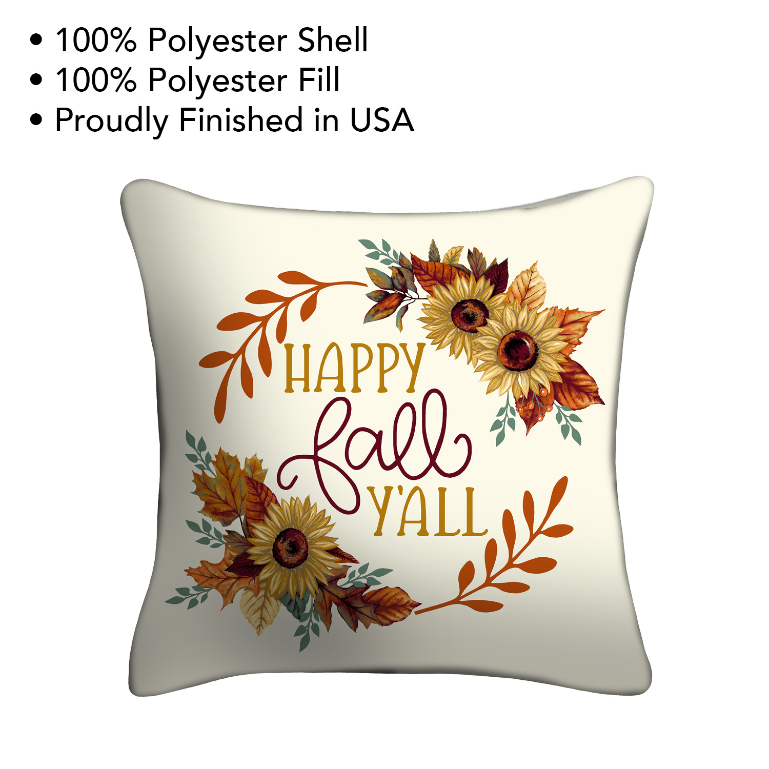 Mainstays 16" x 16" Reversible Happy Fall Ya'll Decorative Outdoor Throw Pillow, Multi, 1 Count