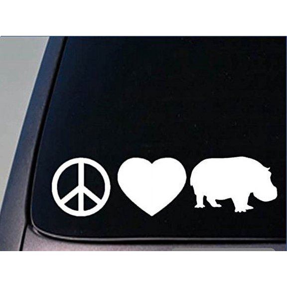 Peace Love Hippo sticker *H047* 8" vinyl decal hippopotamus