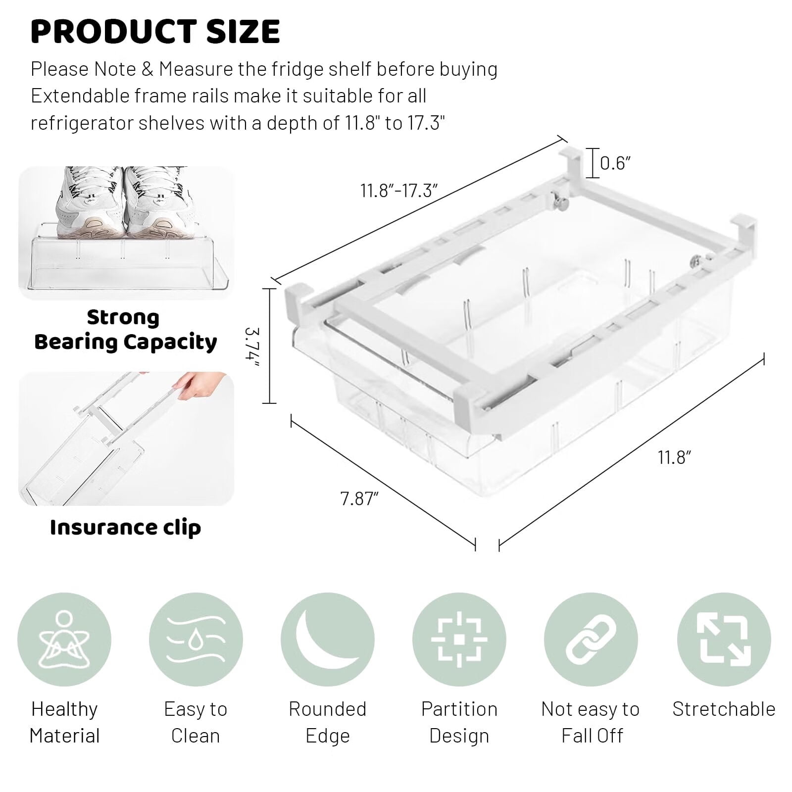 Fridge Organizer Drawer, Refrigerator Drawer Organizer, Pull Out with Handle,Pull Out Shelf Storage Transparent Organizer for Egg,Fruit,Vegetable,Seafood,Beef-4 compartments