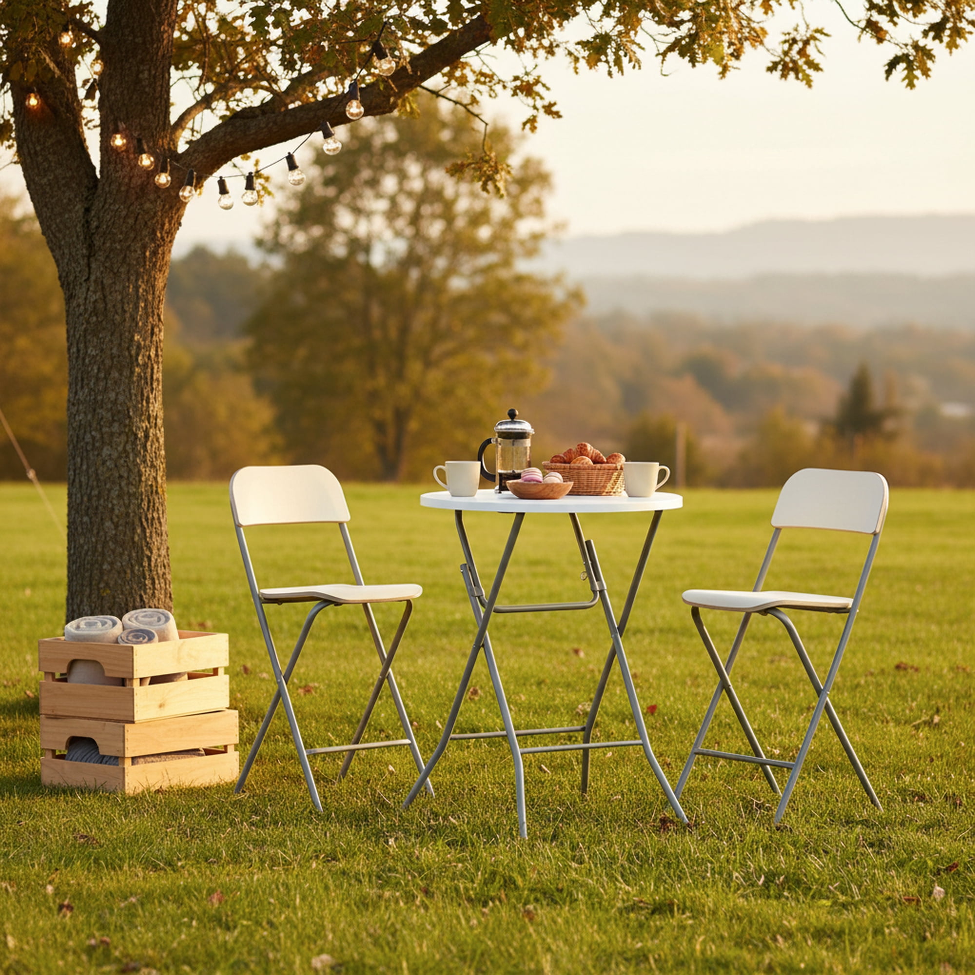 Homy Casa 31.5" Folding Table, Portable Indoor High Top for Gatherings, Dining, and Parties, White
