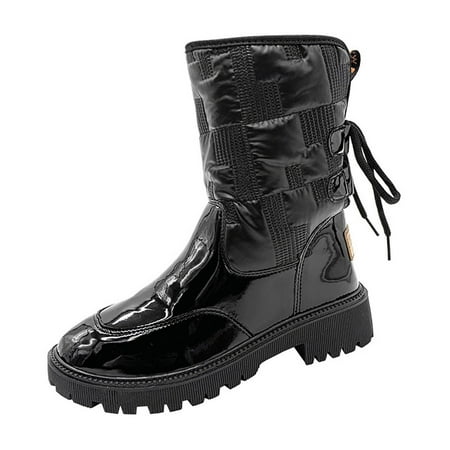 

Winter Savings Clearance Deals 2022! VEKDONE Fleece Short Boots Women s Winter Warm Thick-soled Lace-up Boots British Style Thick Heel Women s Boots